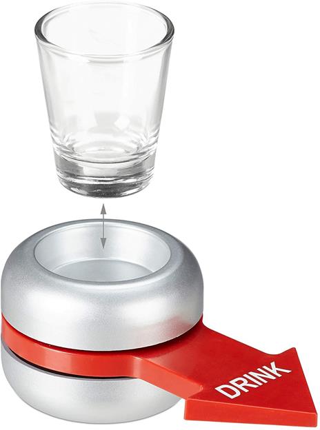 Relaxdays Gioco della Bottiglia Alcolico, Spin The, Freccia Rossa, Bicchiere 2 cl, Divertente, Shot Spinner, Grigio, Argento, 1 Pz - 6