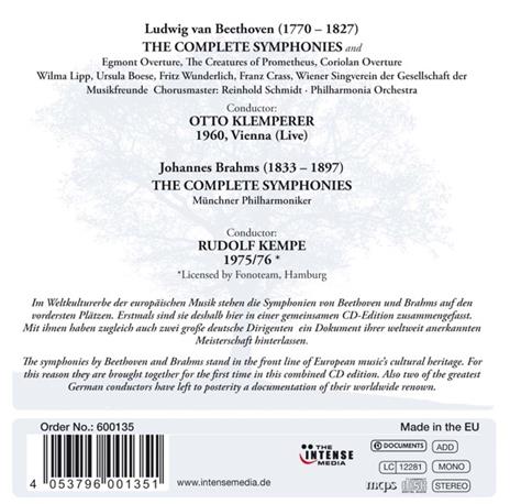 Sinfonie complete - CD Audio di Ludwig van Beethoven,Johannes Brahms,Otto Klemperer,Rudolf Kempe - 2