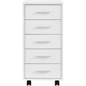 en.casa Cassettiera con Ruote 63 x 33 x 38 cm Comodino 5 con Cassetti e Rotelle Truciolare Melaminico Bianco 