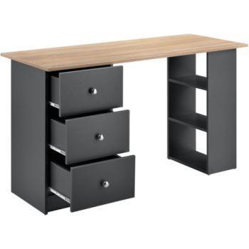 Arreditaly Scrivania con 3 Cassetti E Ripiano Lipsia Scrittoio da Studio o Ufficio Mobile Desk da Soggiorno Sala da Pranzo 120 x 72 x 48 cm Colore Bianco e Grigio Cemento 