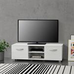 Mobile Porta TV con 2 Armadi e 2 Ripiani con Passaggio Cavi 120 x 40 x 38 cm Supporto TV Tavolino Consolle. Bianco