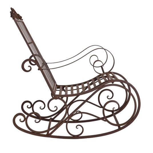 Sedia A Dondolo In Metallo Da Giardino | Stile Vintage Con Braccioli Decorativi | Marrone Anticato - Per Esterno