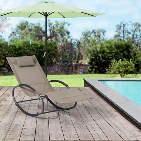 Lettino Prendisole A Dondolo Da Giardino ,Sedia A Sdraio Prendisole Ruote In Acciaio Textilene Grigio Itd20477 85726118