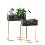 Set di 2 Portavasi in Metallo di Forma Rettangolare Supporto in Colore Ottone per Piante con Coprivaso Nero in 2 Altezze e Misure Diverse