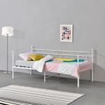 Divano in Metallo a 2-3 Posti di Seduta, Supporto Max.150 kg Letto Singolo 90 x 200 cm Sofa in Acciaio con Cornice Decorativa - Bianco