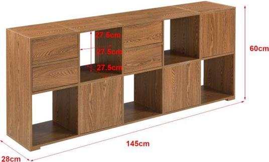 Ante con Apertura Push-to-Open Mobiletto Basso Multiuso per Camera/Ufficio Effetto Legno Scuro Consolle 60 x 145 x 28 cm Comò con 5 Scomparti Aperti e 5 Chiusi Ante con Apertura Push-to-Open Mobiletto Basso Multiuso per Camera/Ufficio Effetto Legno Scuro Consolle 60 x 145 x 28 cm Comò con 5 Scomparti Aperti e 5 Chiusi