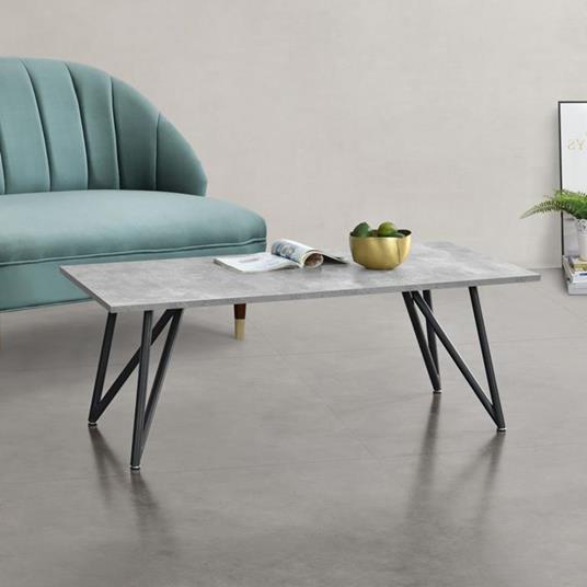Tavolino da caffè/da Divano 120x60x45 cm Tavolino Basso da Salotto/Soggiorno LxLxA Piano Tavolo Rettangolare in MDF di Effetto Cemento su Gambe di Design in Acciaio Nero 