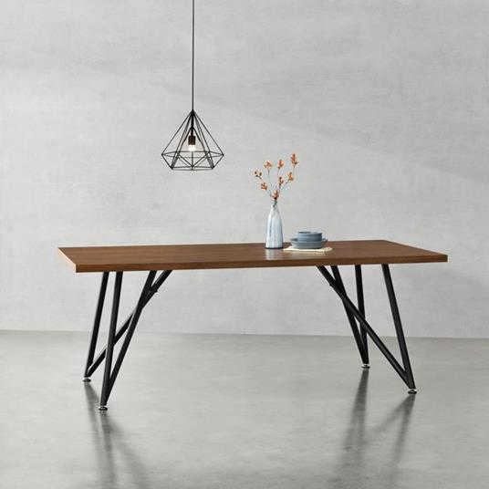 Tavolo da Pranzo (LuxLaxA) 200x100x76 cm Tavolo da Cucina Fino a 8 Posti -  Gambe di Design in Acciaio Nero e Piano Tavolo in MDF - Effetto Legno Scuro  - En.Casa -