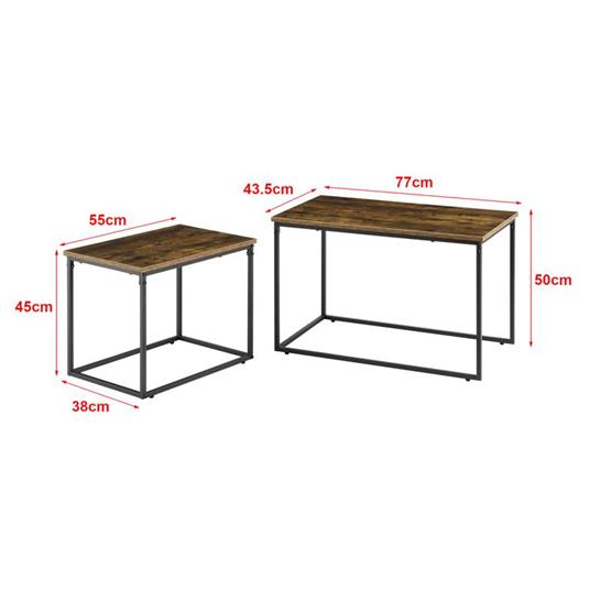 Tavolini Sovrapponibili di Forma Rettangolare in Dimensioni Diversi Set di 2 Tavolini Bassi da Salotto/Sale di Attesa Color Legno Scuro en.casa 