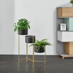 [en.casa] Supporto per Piante con 3 Coprivasi - Struttura a 3 Livelli, Pieghevole in Color Ottone con 3 Portapiante di Forma Cilindrica in Color Nero