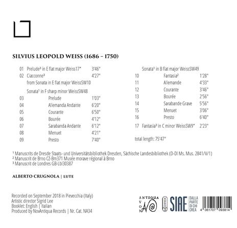 Musica per liuto solo - CD Audio di Sylvius Leopold Weiss,Alberto Crugnola - 2