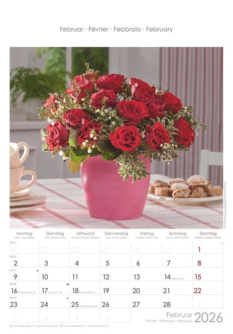 ALPHA EDITION - Calendario 2026 da muro, 12 mesi, 23,7x34 cm, Rose Dreams - 4