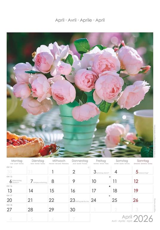 ALPHA EDITION - Calendario 2026 da muro, 12 mesi, 23,7x34 cm, Rose Dreams - 5