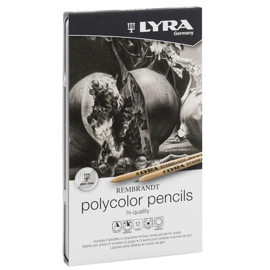 Pastelli Lyra Polycolor Grey. Scatola metallica 12 tonalità di grigio