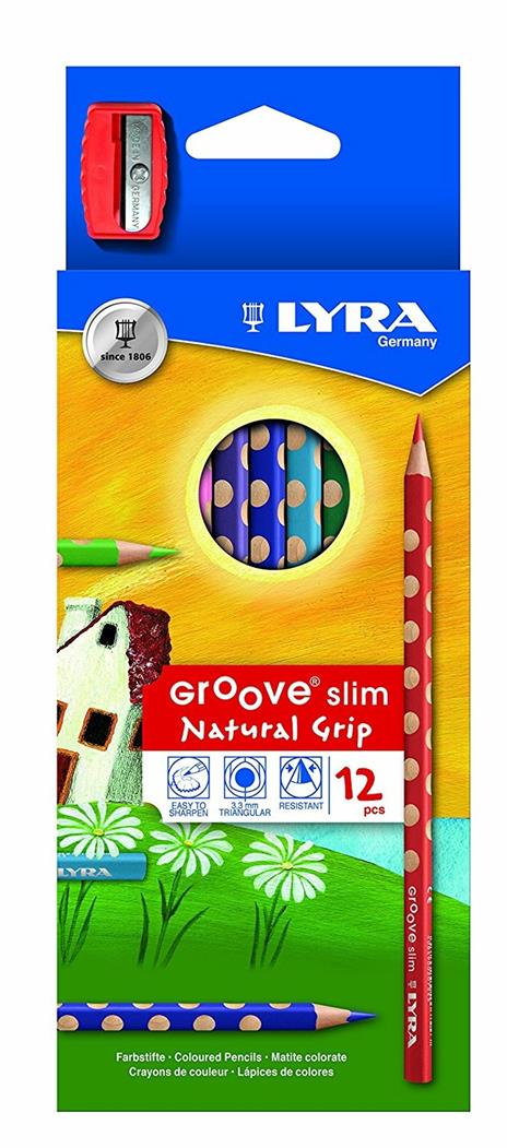 Pastelli Lyra Groove Slim. Scatola 12 matite colorate assortite + temperino - 6