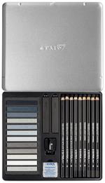 Set colori grigi Lyra Brown Tones Set. Scatola in metallo 9 matite, 12 pastelli e accessori