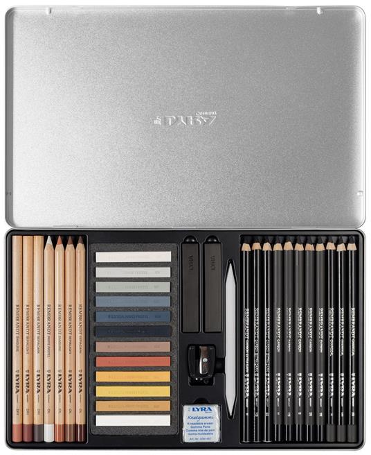 Set per schizzo Lyra Rembrandt Sketching Set. Scatola in metallo 18, 12 pastelli e accessori