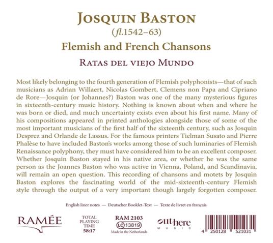 Baston Flemish and French Chansons - CD Audio di Ratas del viejo Mundo,Josquin Baston - 2
