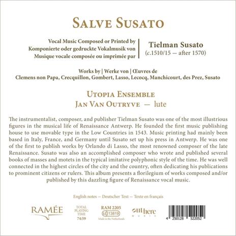 Salve Susato - CD Audio di Orlando Di Lasso,Utopia Ensemble - 2
