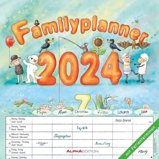 Alpha Edition - Calendario 2024 da muro Family Planer, 12 mesi, 30x30 cm