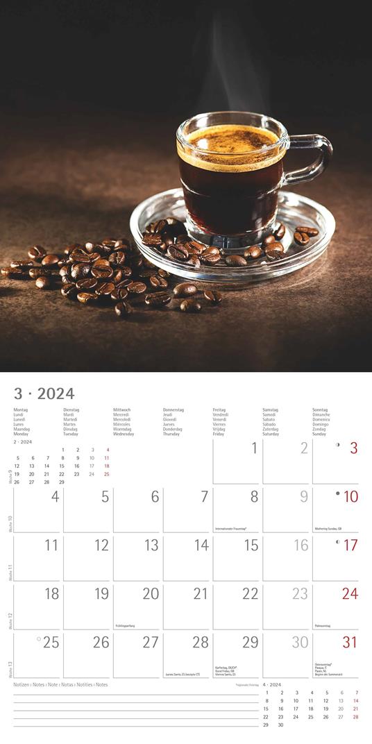 Alpha Edition - Calendario 2024 da muro Coffee, 12 mesi, 30x30 cm - 5