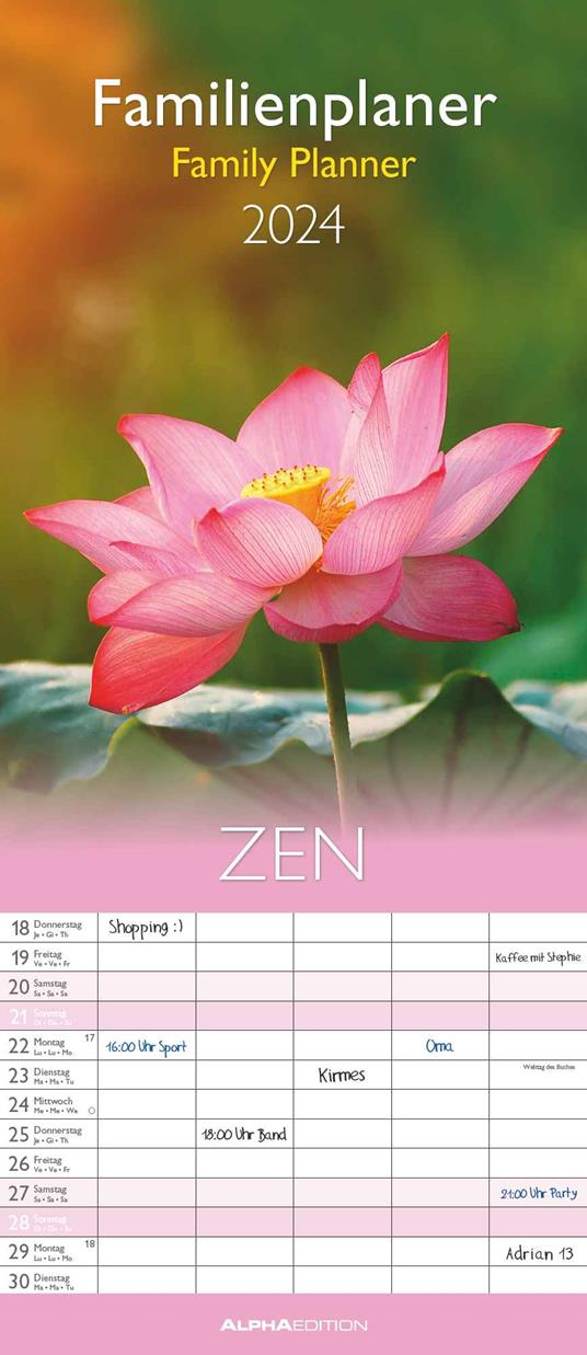Alpha Edition - Calendario 2024 da muro per la famiglia Zen, 12 mesi,  19,5x45 cm