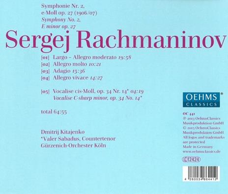 Sinfonia N.2 - Vocalise - CD Audio di Sergei Rachmaninov - 2