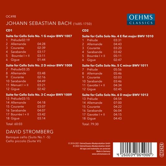 Suites For Cello Solo - CD Audio di Johann Sebastian Bach,David Stromberg - 2