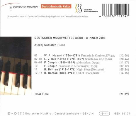 Alexej Gorlatch, Pianoforte - Vincitore Alla Deutscher Musikwettbewerb 2008 - CD Audio - 2