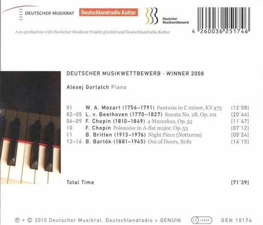 Alexej Gorlatch, Pianoforte - Vincitore Alla Deutscher Musikwettbewerb 2008 - CD Audio - 2