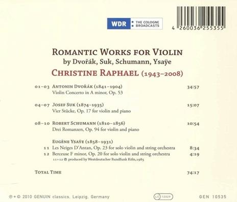 Romantic Works for Violin - Concerto in La Minore Op.53 - CD Audio di Antonin Dvorak,Christine Raphael - 2