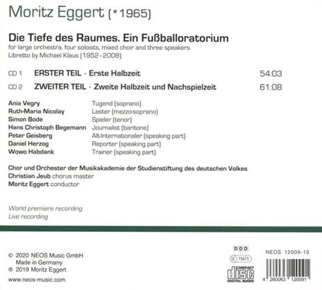 Die Tiefe Des Raumes. Ein FußBalloratorium - CD Audio di Moritz Eggert - 2