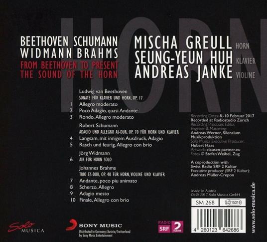 Sonata per corno op.17 - CD Audio di Ludwig van Beethoven,Robert Schumann,Jörg Widmann,Seung-Yeun Huh,Mischa Greull - 2