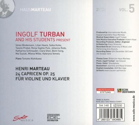 Henri Marteau. Vol. 5 - 24 Capricen Op.25 Fur Violine Und Klavier - CD Audio di Ingolf Turban - 2