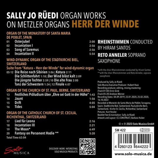 Organ Works On Metzler Organs - Herr Der Winde - CD Audio di Sally Jo - Rheinstimmen Ruedi - 2