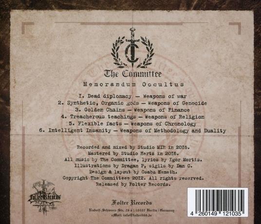 Memorandum Occultus - CD Audio di Committee - 2