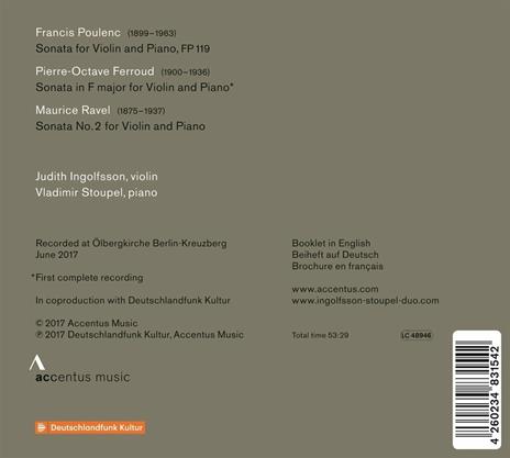 Sonata per violino e pianoforte FP 119 - CD Audio di Francis Poulenc,Maurice Ravel,Pierre-Octave Ferroud,Judith Ingolfsson - 2