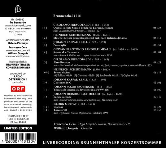Brunnenthal 1715 - CD Audio di Cera Dongois - 2