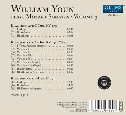 Plays Mozart Sonatas vol.3 - CD Audio di Wolfgang Amadeus Mozart,William Youn - 2