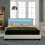 Letto imbottito coriumcon illuminazione LED e materasso. In similpelle Rivestimento in similpelle Illuminazione LED RGB con rete a doghe di legno