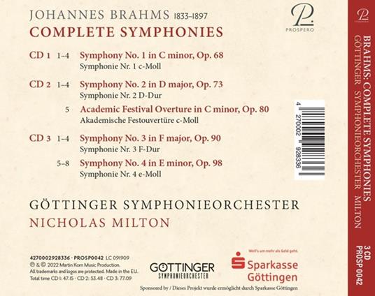 Brahms. Complete Symphonies - CD Audio di Gottinger Symphonieorchester - Nicholas Milton - 2