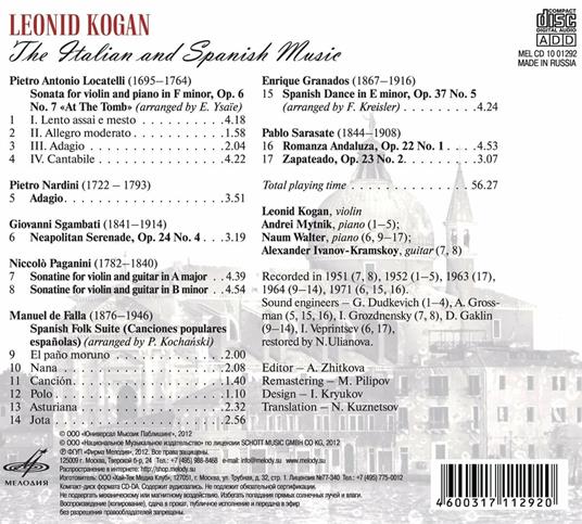 Musica italiana e spagnola - CD Audio di Leonid Kogan - 2