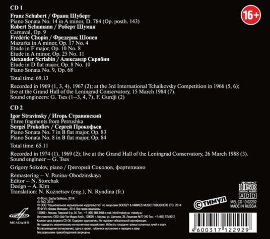 Grigory Sokolov - CD Audio di Frederic Chopin,Sergei Prokofiev,Franz Schubert,Robert Schumann,Igor Stravinsky,Grigory Sokolov - 2