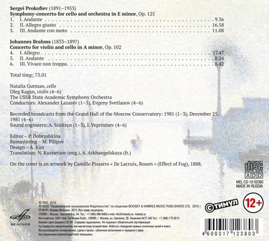Concerti per violoncello e orchestra - CD Audio di Johannes Brahms,Sergei Prokofiev - 2