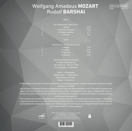 Sinfonia n.20 K133 - Ein musikalischer Spass K522 - Vinile LP di Wolfgang Amadeus Mozart,Rudolf Barshai - 2