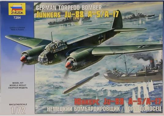Zvezda 7284 German Bomber / Torpedo Junkers Ju-88 A-5/A-17 1:72 Modellino - 3