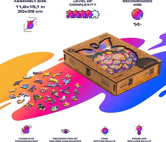 Unidragon Puzzle in legno, ideale come regalo per adulti e bambini, con forma unica, per uccellino, 29,5 x 38,4 cm, 297 pezzi, King Size - 4