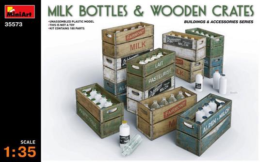 Milk Bottle & Wooden Crates Plastic Kit 1:35 Model MIN35573