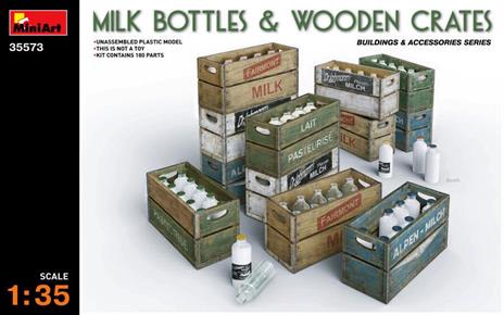 Milk Bottle & Wooden Crates Plastic Kit 1:35 Model MIN35573 - 2