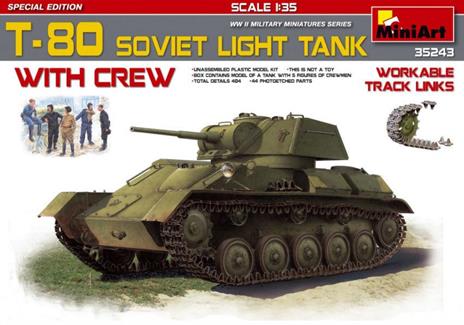 T-80 Soviet Light Tank W/ Crew Plastic Kit 1:35 Model Min35243